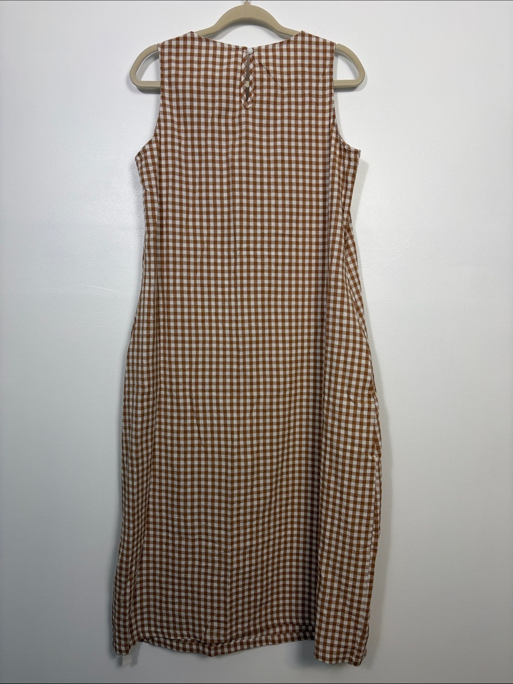 LOMON Brown White Gingham 100% Cotton Sheath Maxi Dress Women’s Size Medium NWT - Picture 4 of 9